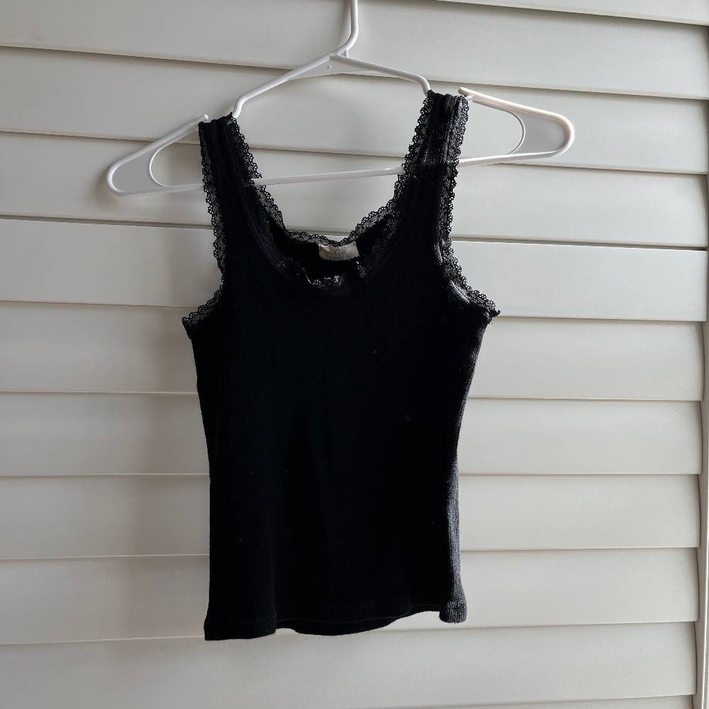 Brandy Melville John Galt Black Ronnie Lace Rib Tank Top